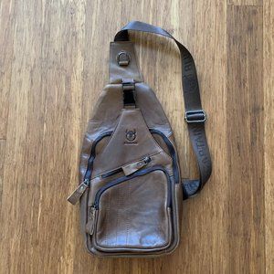 BULLCAPTAIN Men's Sling Backpack Plus Size Genuine Leather Sling Bag